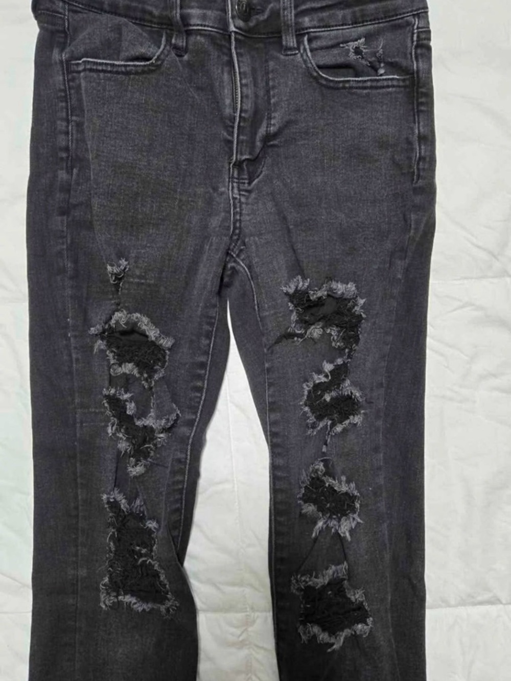 American Eagle Outfitters Women's Distressed Charcoal Black Skinny Jeans